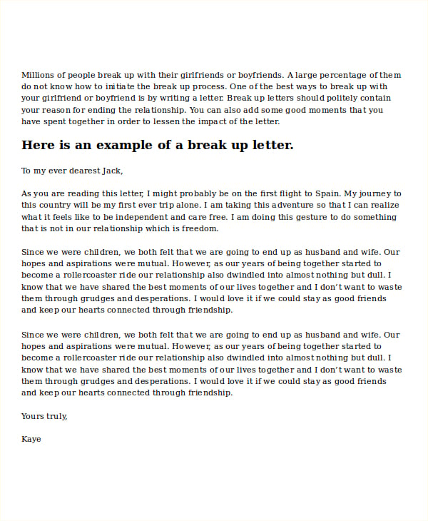 break up letter assignment