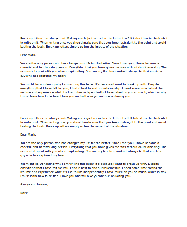 Break Up Letter Template 5 Free Word PDF Document Downloads