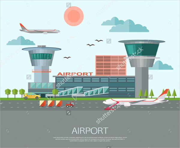 airport landscape art illustration
