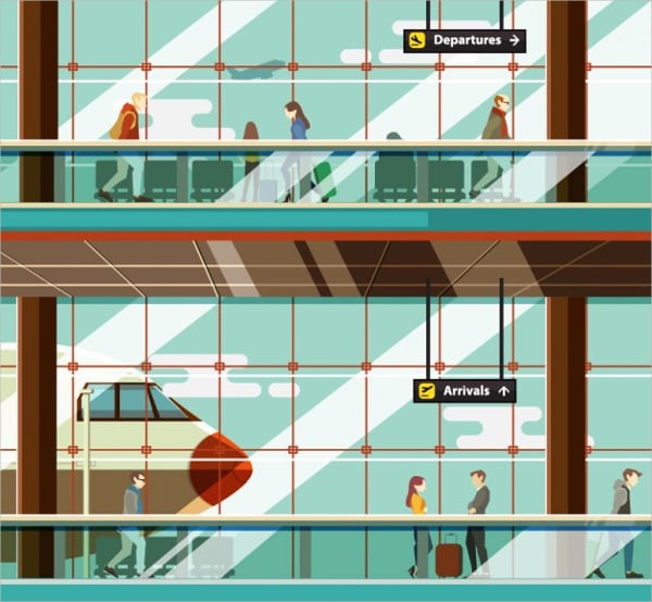 airport illustation with people free vector