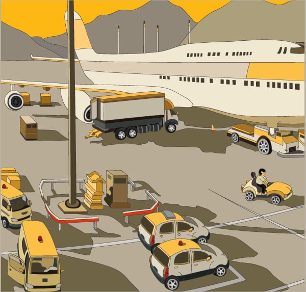 first voyage airport art illustration