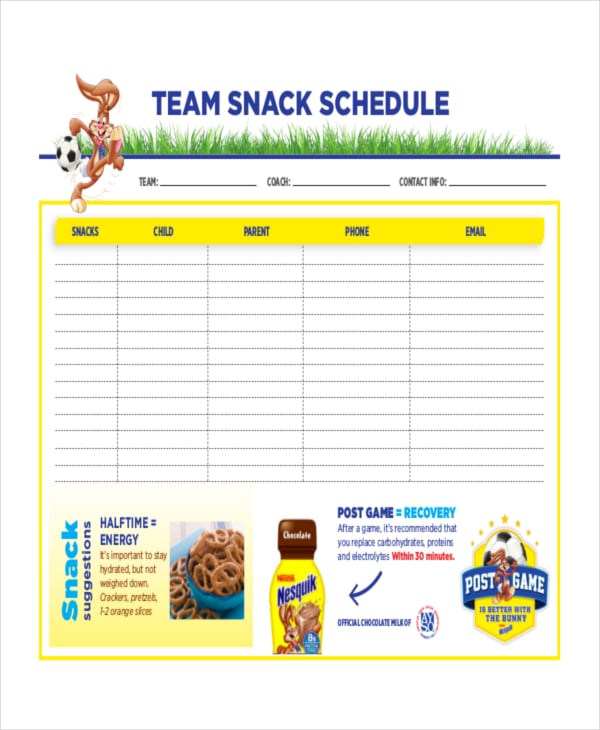 Printable Snack Schedule Template Printable Word Searches