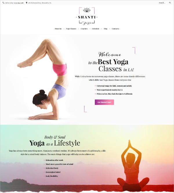yoga studio wordpress theme for health fitness