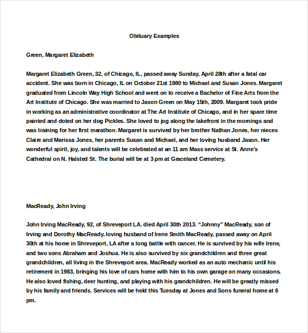 9+ Obituary Examples Download in Word, PDF, PSD