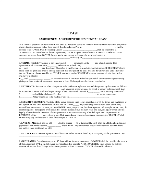 Residentiary Lease Template - 7+ Free Word, PDF Documents Download