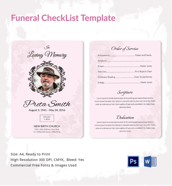 Funeral Checklist Template - 6+ Word, PSD Format Download