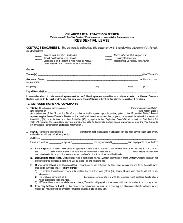 residential lease contract template