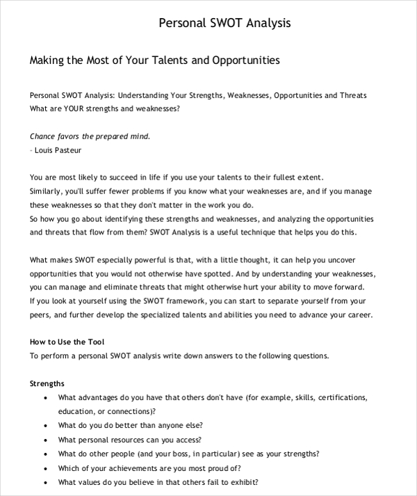 Personal swot analysis template   18+ examples in pdf 