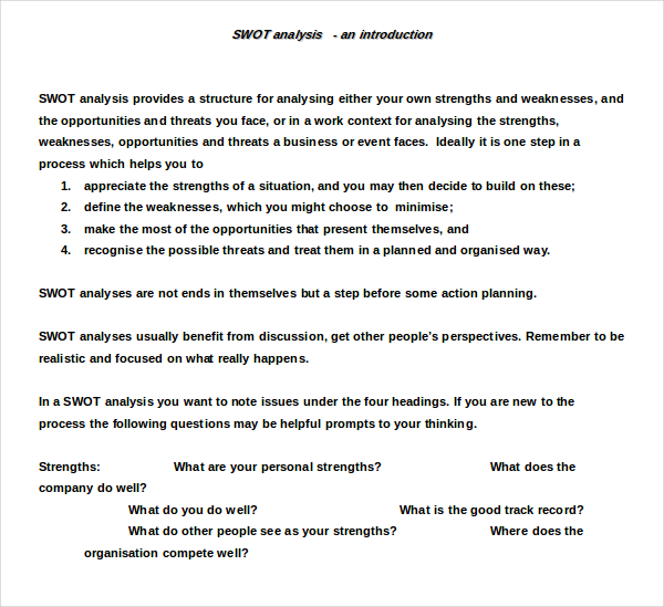 company swot analysis examples