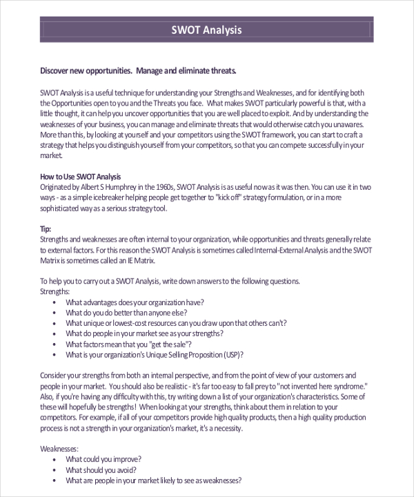 Swot analysis example for pub and restaurant business plan