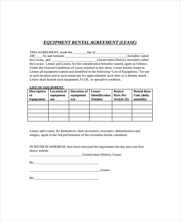 equipment rental agreement