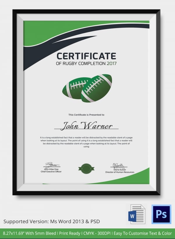 Rugby Certificate 5  Word PSD AI InDesign Format Download