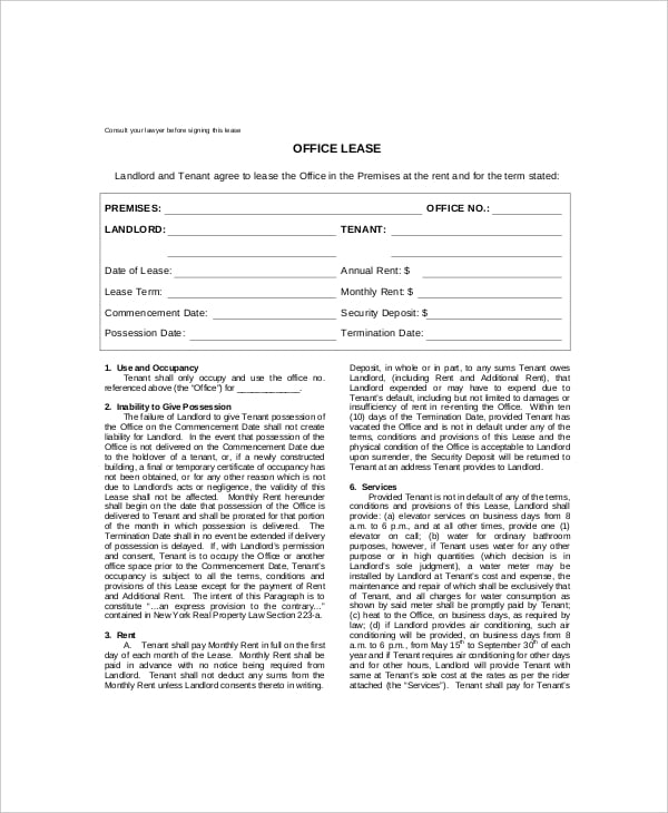 office rental lease template