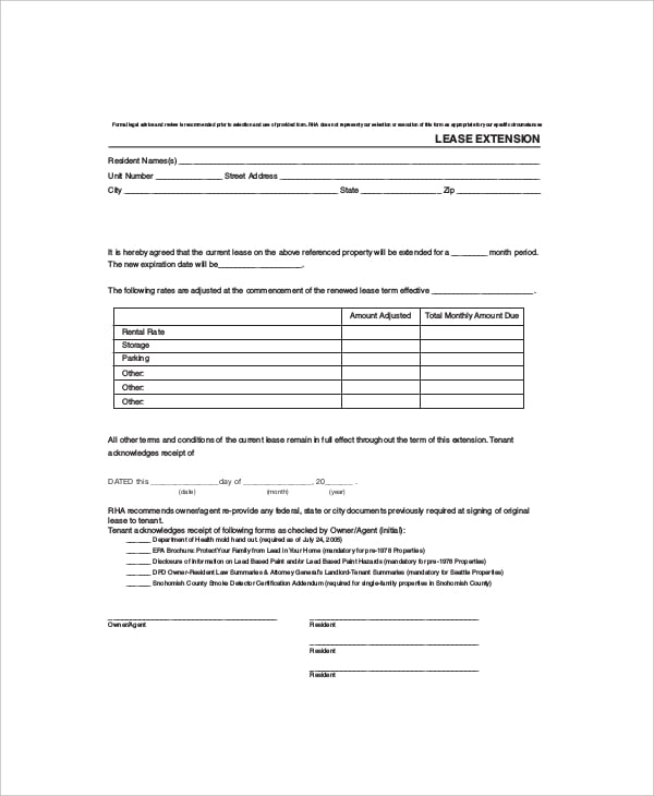 rental lease extension template
