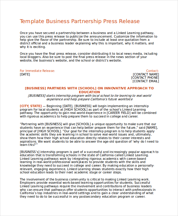 partnership press release template