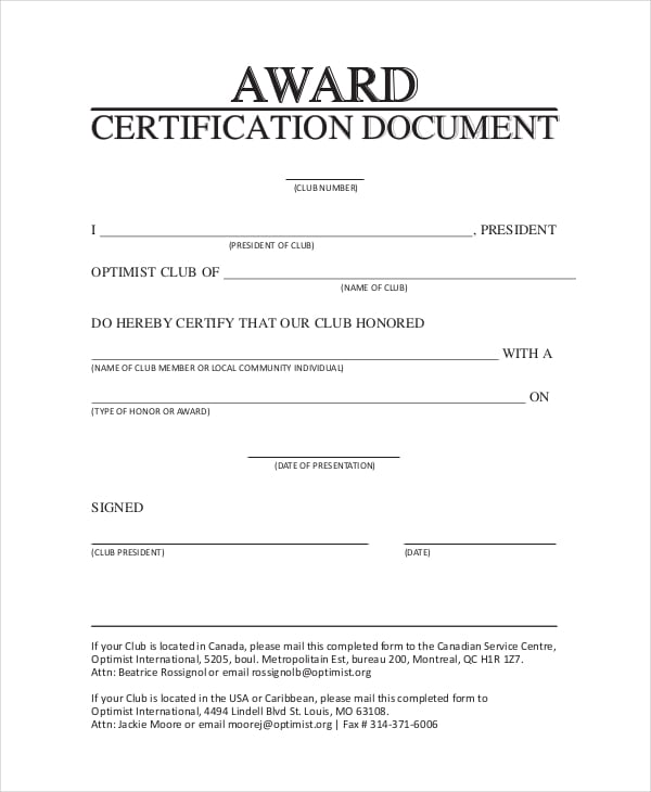 award certificate template