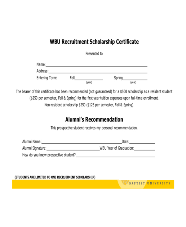 scholarship certificate template