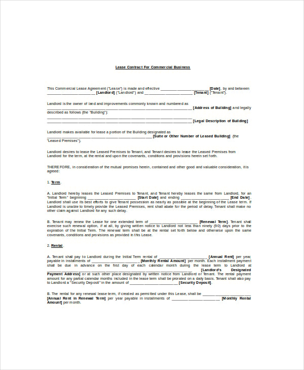 lease contract for business
