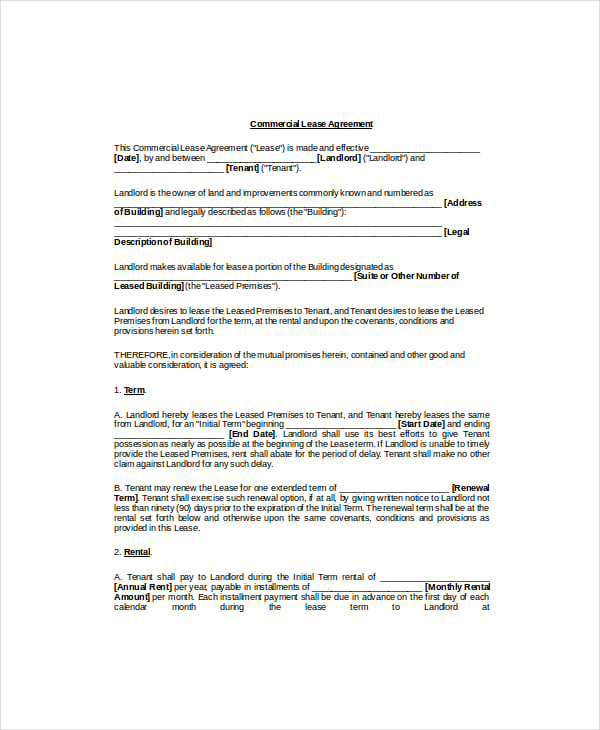 Free Printable Commercial Lease Agreement Template