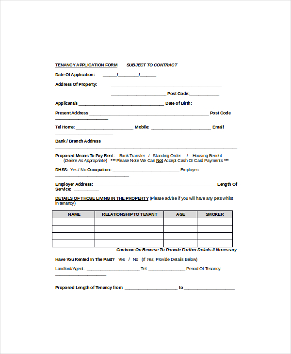Rental Application Form 6 Free Word PDF Documents Download