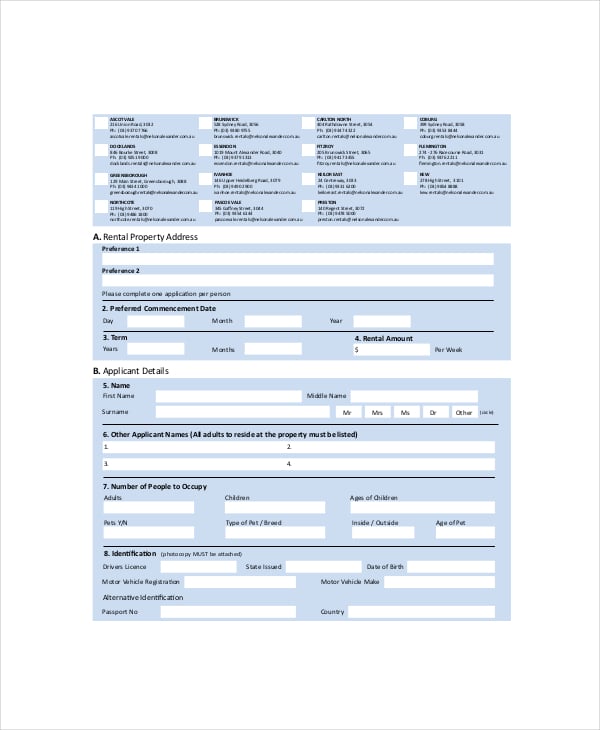 residential application form
