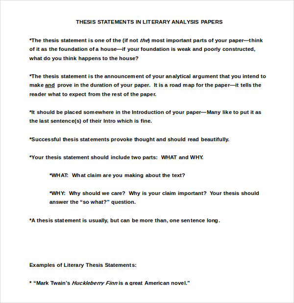 literary thesis statement template