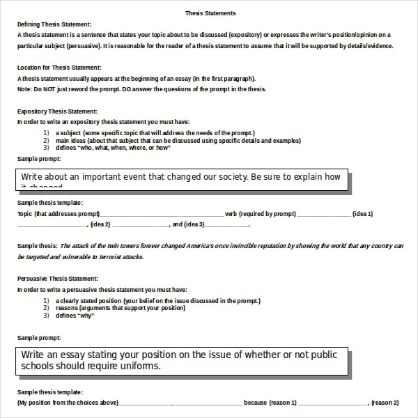 expository thesis statement template