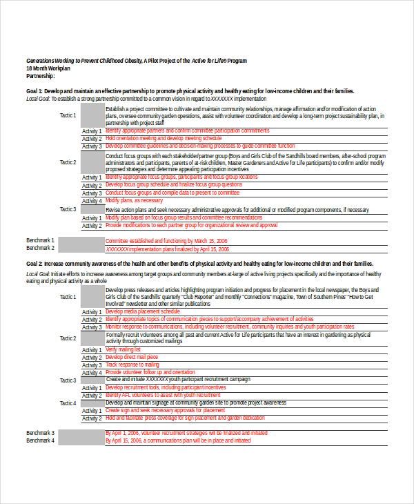 project work plan template