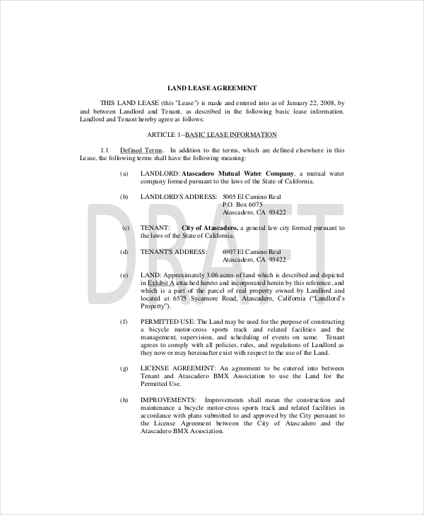 land lease agreement template