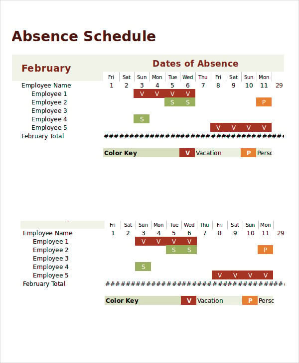 absence calendar template excel