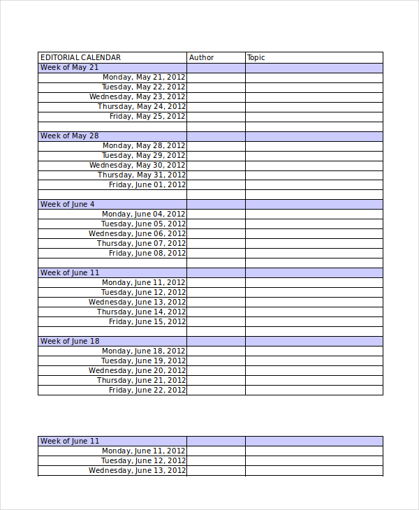 excel editorial calendar template