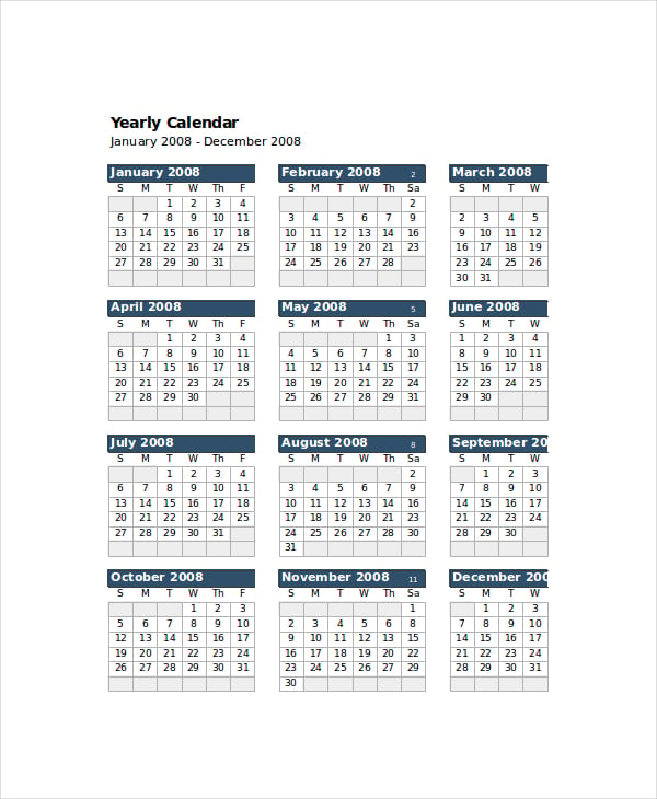 excel yearly calendar template