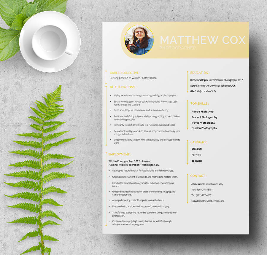 professional photographer resume