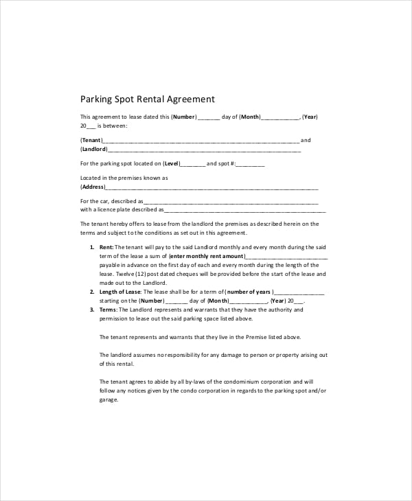 parking spot rental agreement