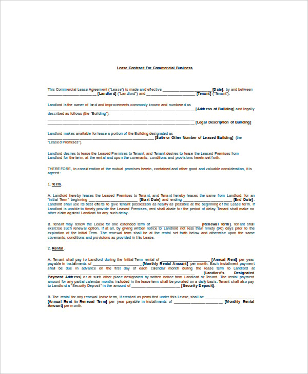 sample lease contract template word