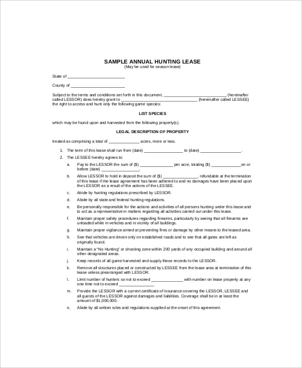 annual hunting lease contract template