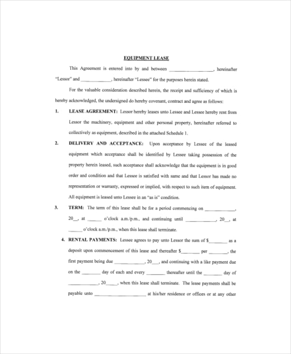 equipment lease contract template