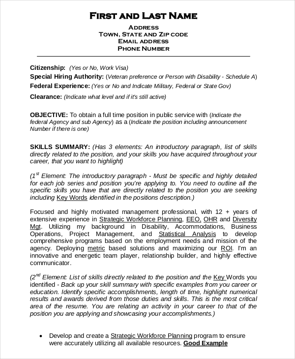 Free Federal Resume Template Word