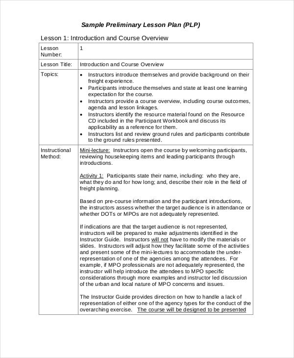 assignment in lesson plan sample