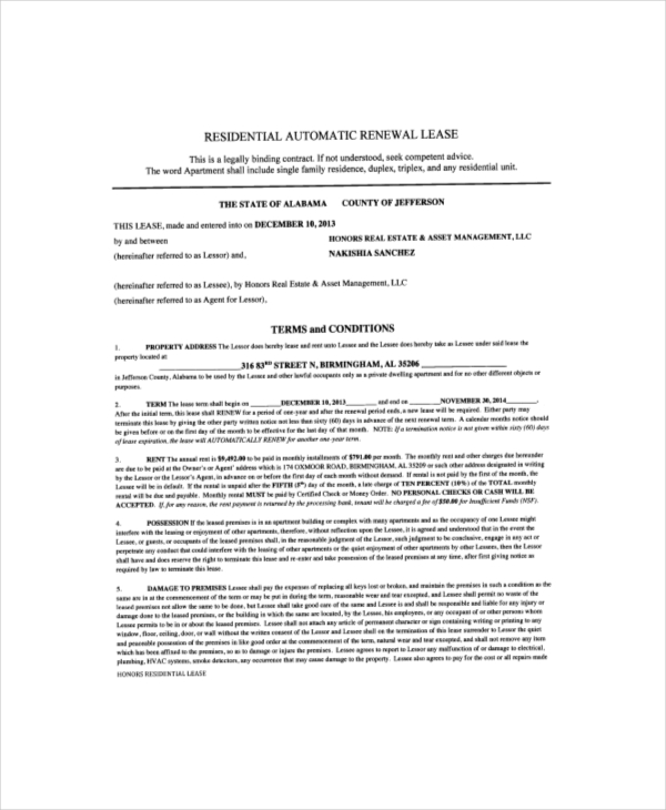 8 Lease Renewal Templates Free Sample Example Format 8 Lease Renewal Templates Free Sample Example Format