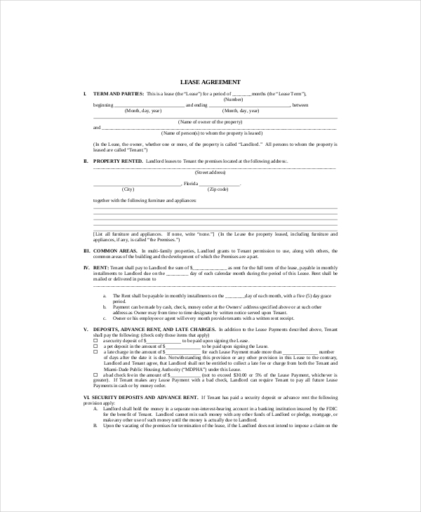 8+ Blank Lease Templates - Free Sample, Example, Format