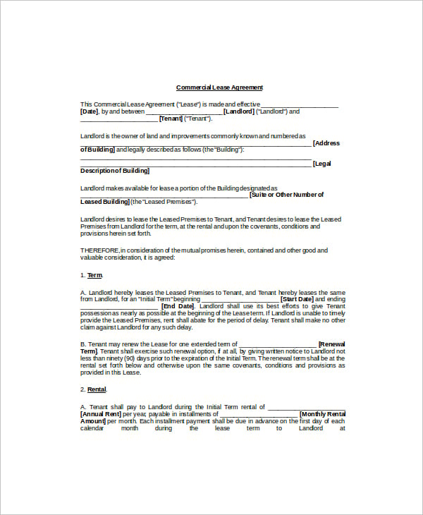 blank commercial lease agreement template