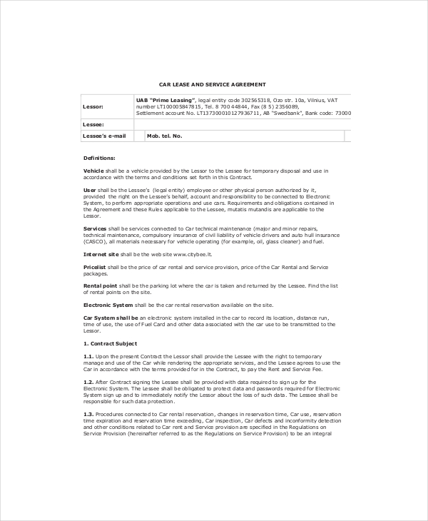 11+ Sample Vehicle Lease Templates Pages, Docs