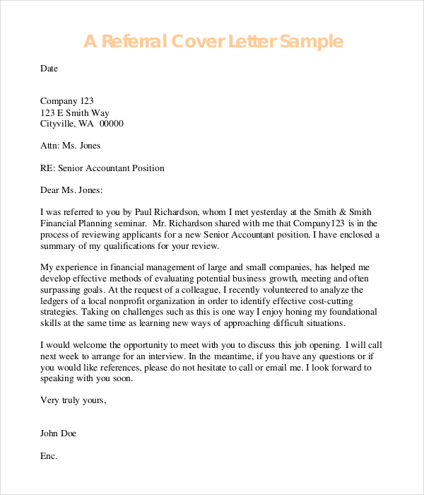 Cover Letter Through Referral But Its Important That Your Connection Is Clued In Before You 2512