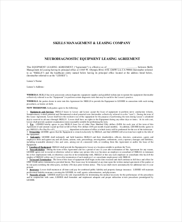 8+ Equipment Lease Templates - Free PDF, Google Docs, Apple Pages Format