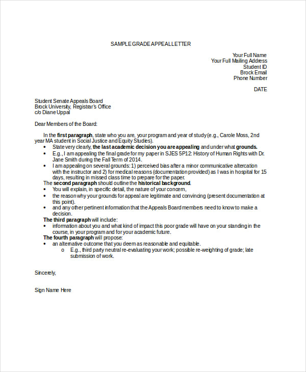 student grade appeal letter