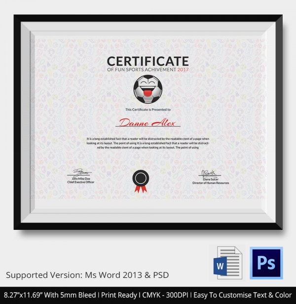 Funny Sports Certificate 5+ Word, PSD Format Download