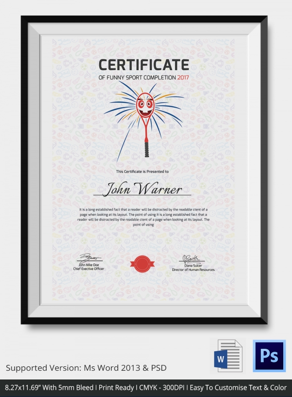 Funny Sports Certificate 5+ Word, PSD Format Download