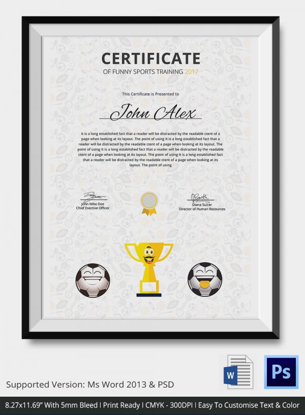 Funny Sports Certificate 5+ Word, PSD Format Download