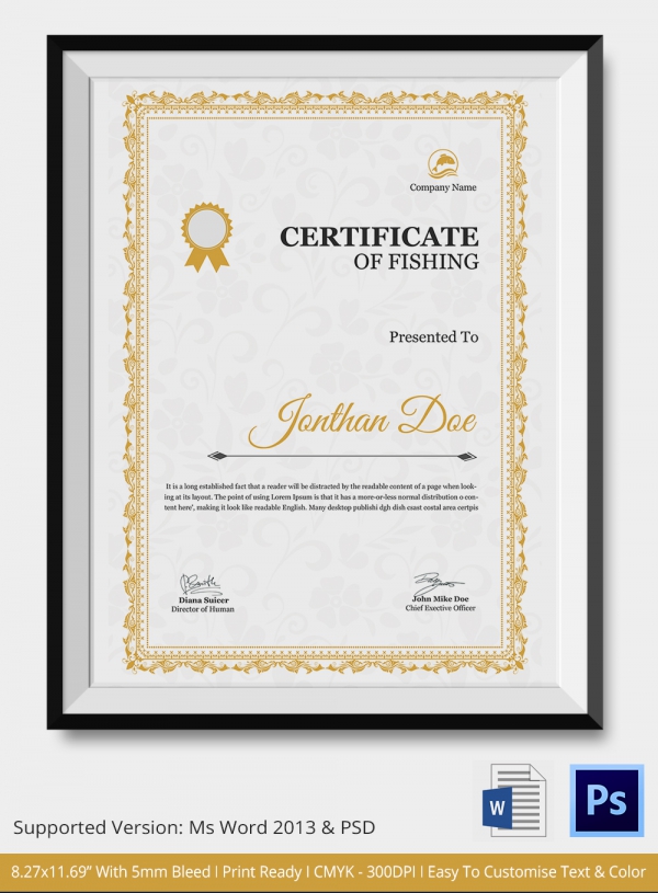 Fishing Award Certificate Template